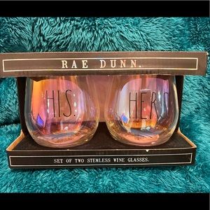 😍Rare🔥NEW🍷Rae Dunn ENCHANTE Iridescent Stemless Wine Glass HIS HERS Rainbow